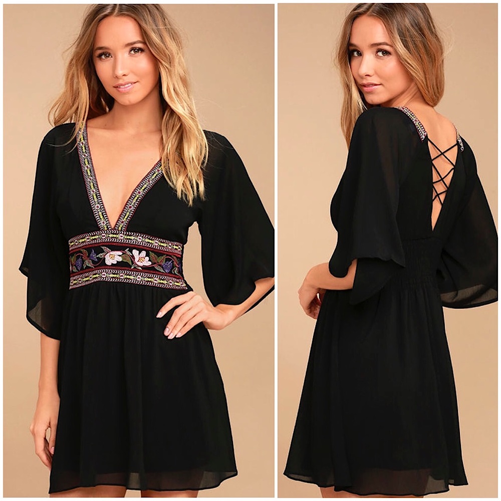 Lulus Japanese Bohemian Kimono Sleeve Floral Dress